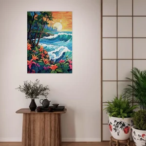 scene tropical coucher de soleil art nouveau