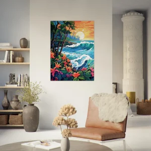 scene tropical coucher de soleil art nouveau