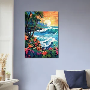 scene tropical coucher de soleil art nouveau