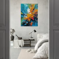 Tableau Abstrait, textures, mouvements bleu et orange abstrait, textures, mouvements bleu et orange