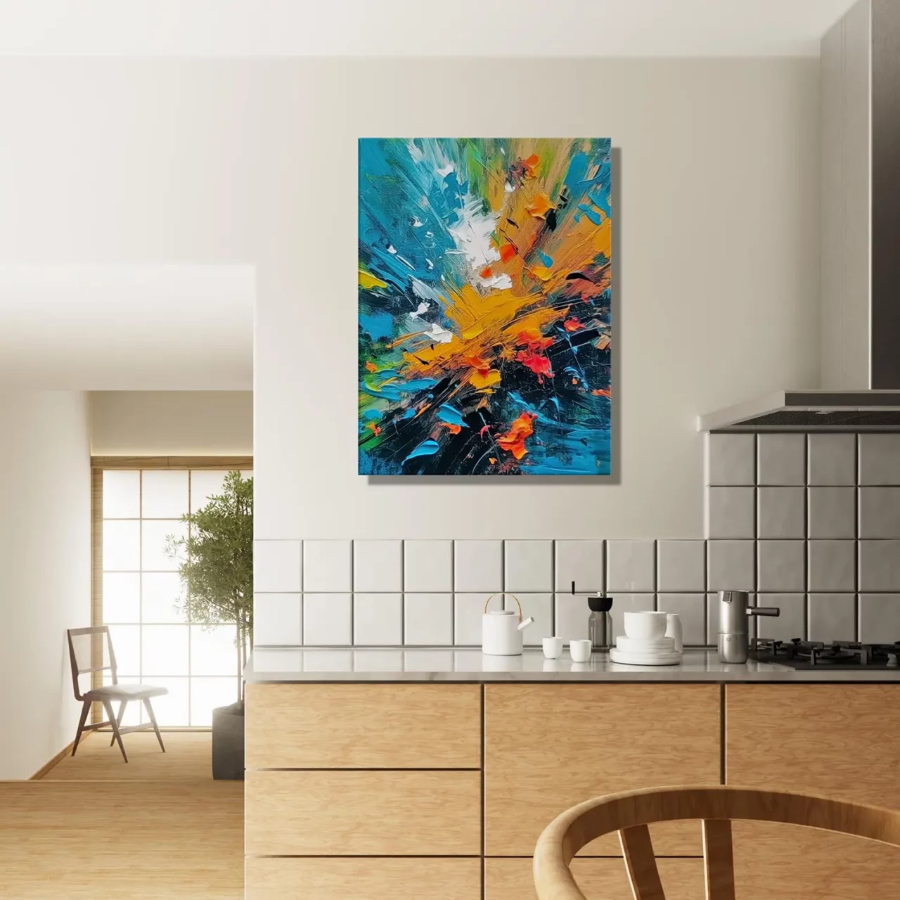 Tableau Abstrait, textures, mouvements bleu et orange abstrait, textures, mouvements bleu et orange