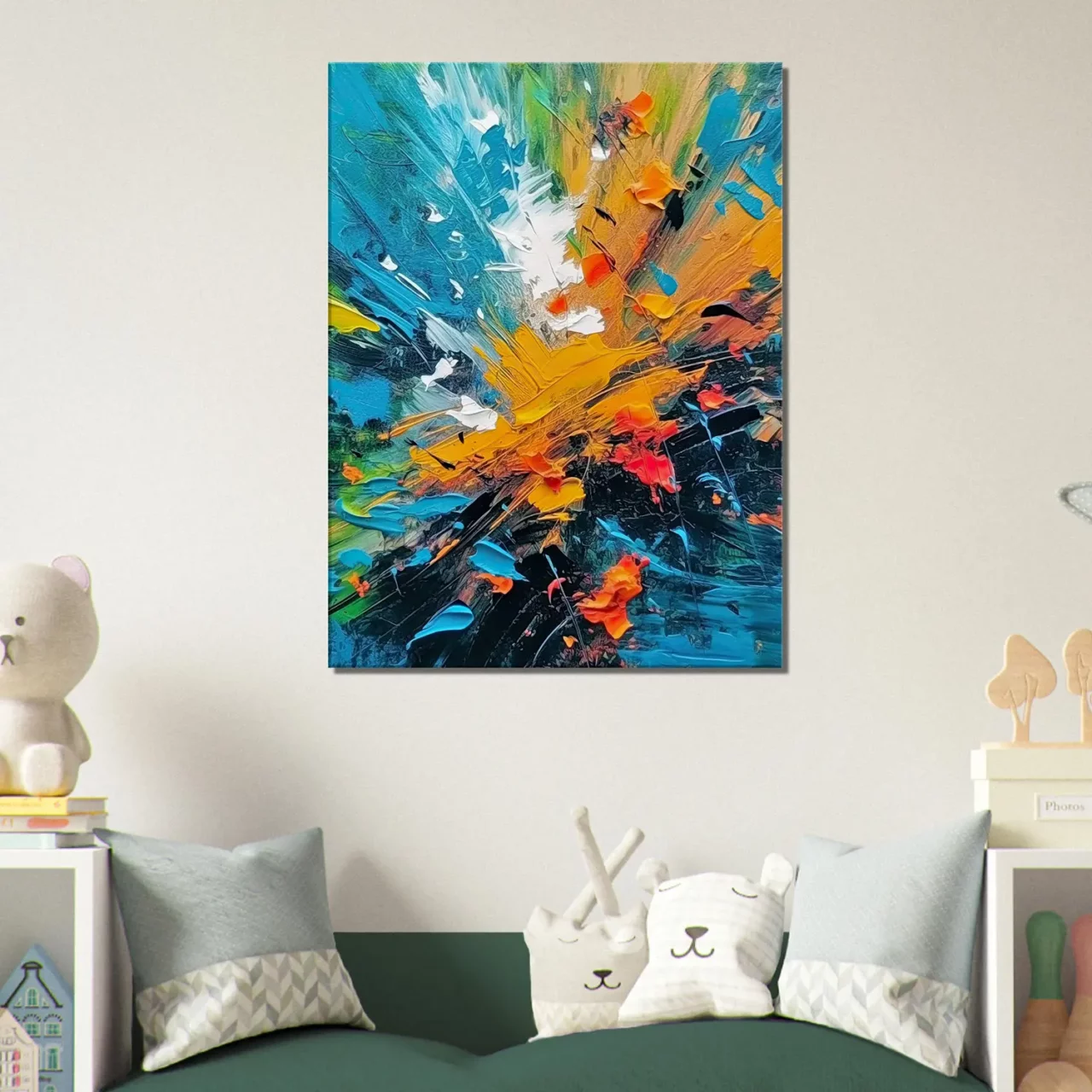 Tableau Abstrait, textures, mouvements bleu et orange abstrait, textures, mouvements bleu et orange