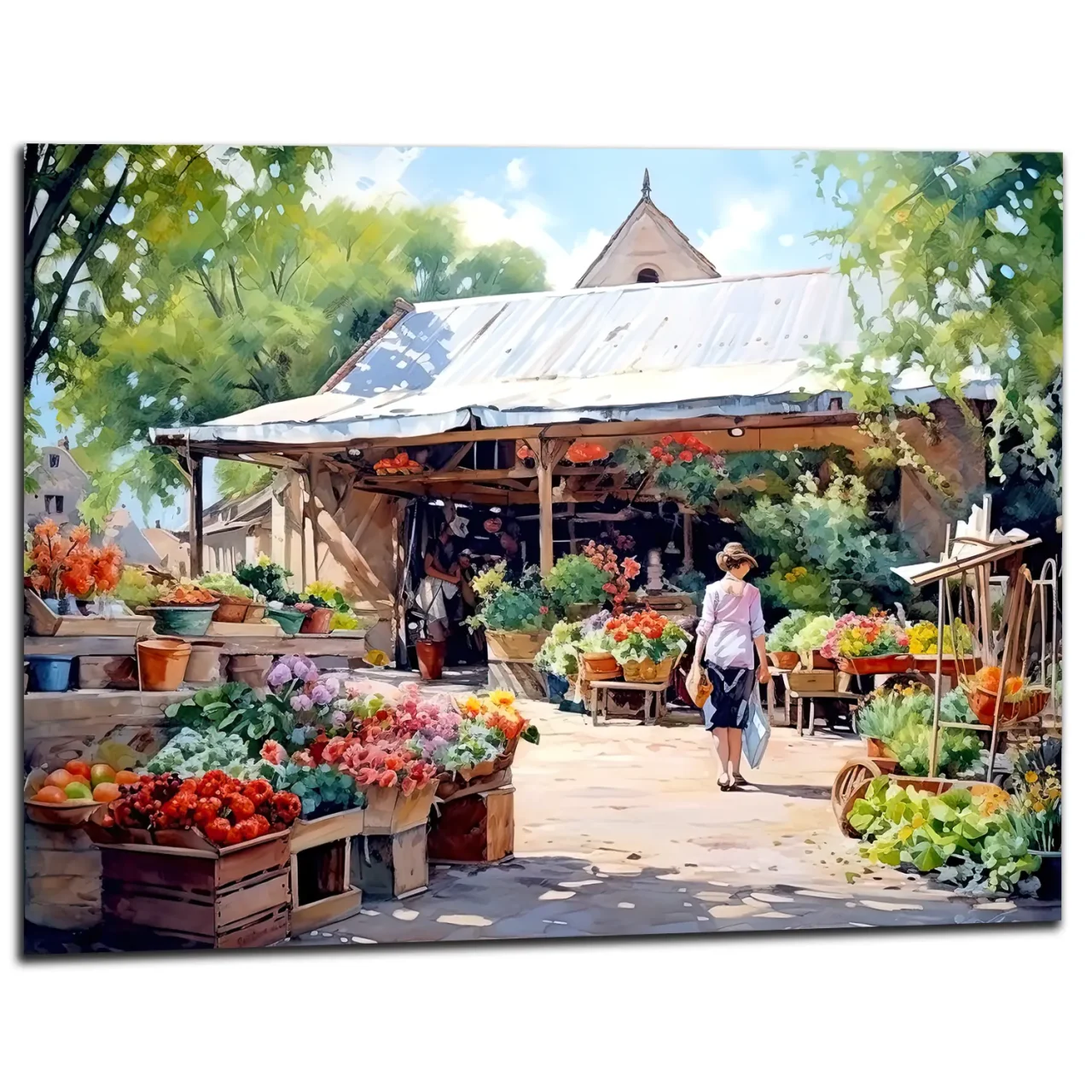 aquarelle marché estival rural