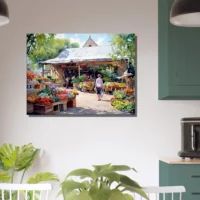 aquarelle marché estival rural