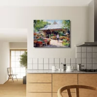 aquarelle marché estival rural