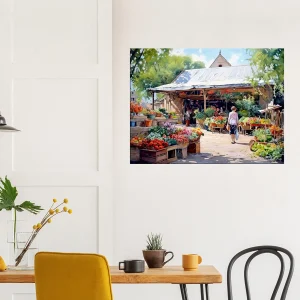 aquarelle marché estival rural