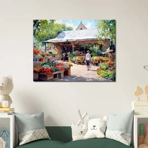 aquarelle marché estival rural