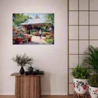 Tableau Aquarelle Marché estival rural aquarelle marché estival rural