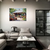 aquarelle marché estival rural