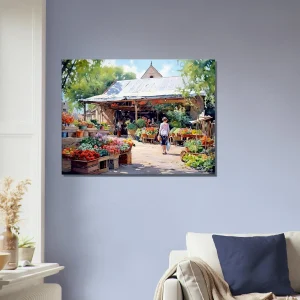 aquarelle marché estival rural