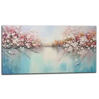 arbres fleuris sur lac paisible