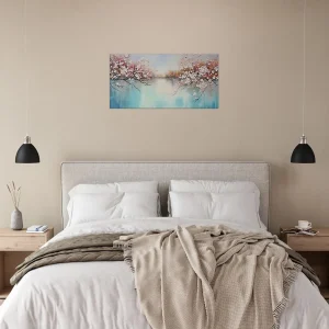 arbres fleuris sur lac paisible