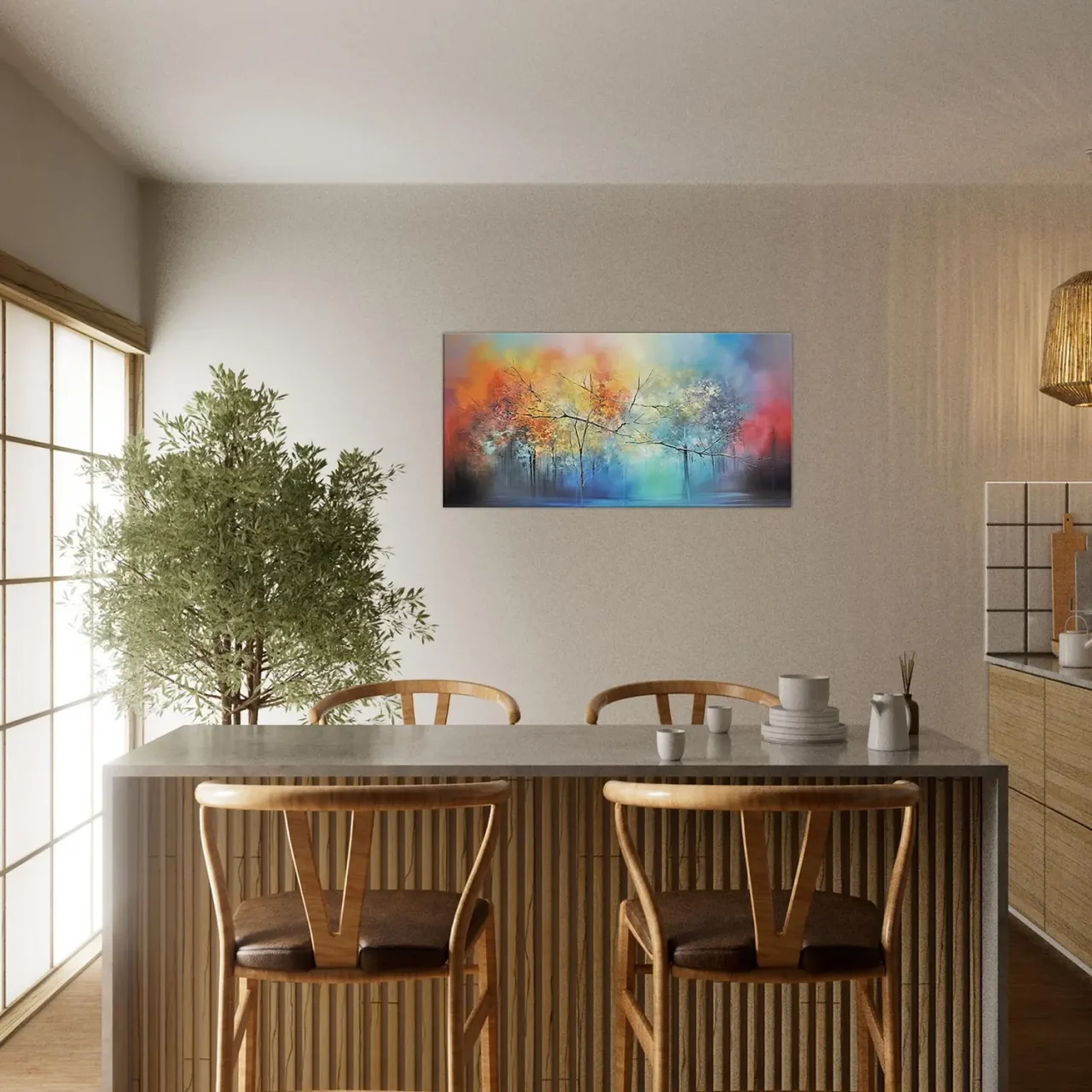 art abstrait forêt brumeuse colorée