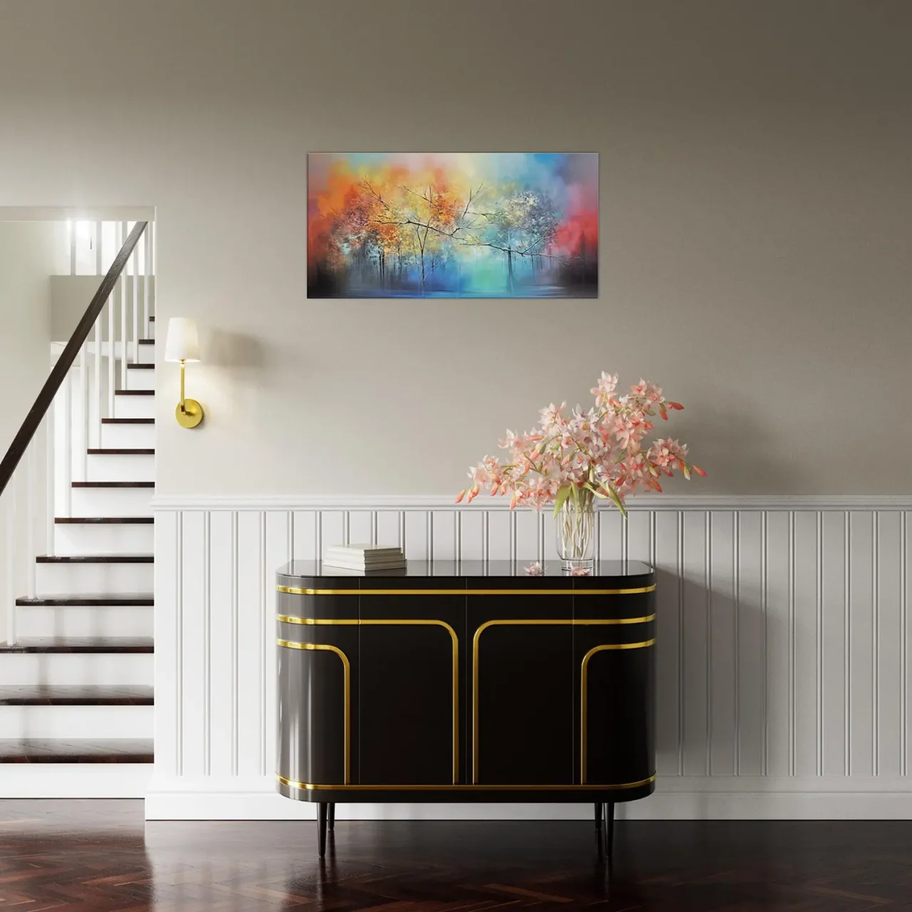 art abstrait forêt brumeuse colorée