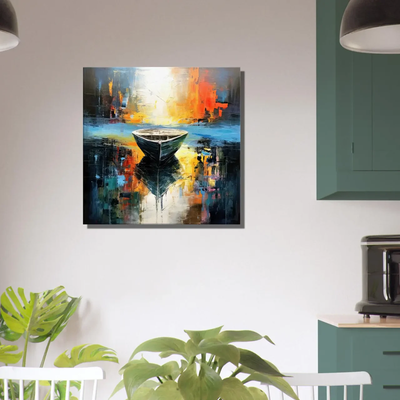 art abstrait barque sur l'eau