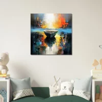 art abstrait barque sur l'eau