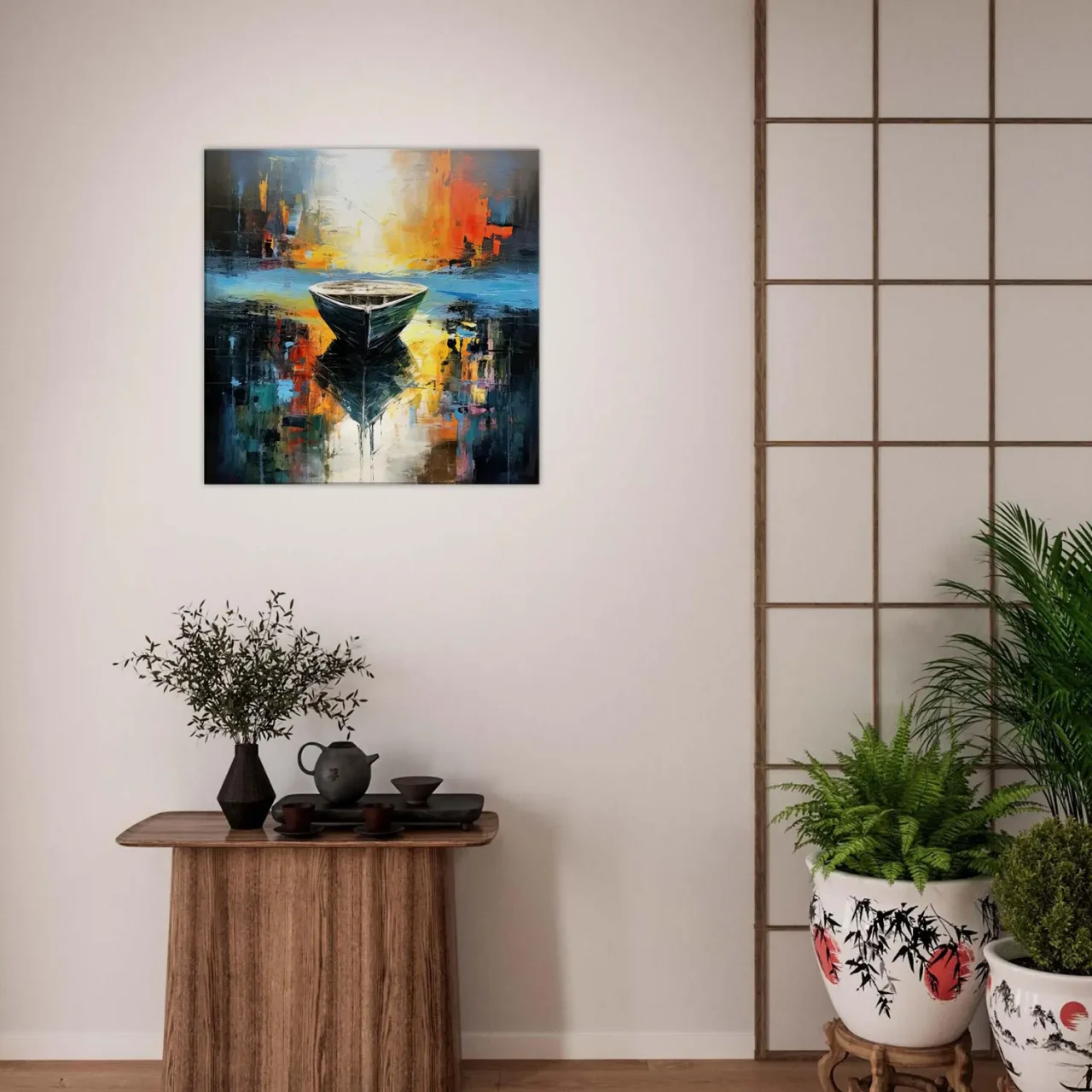 art abstrait barque sur l'eau