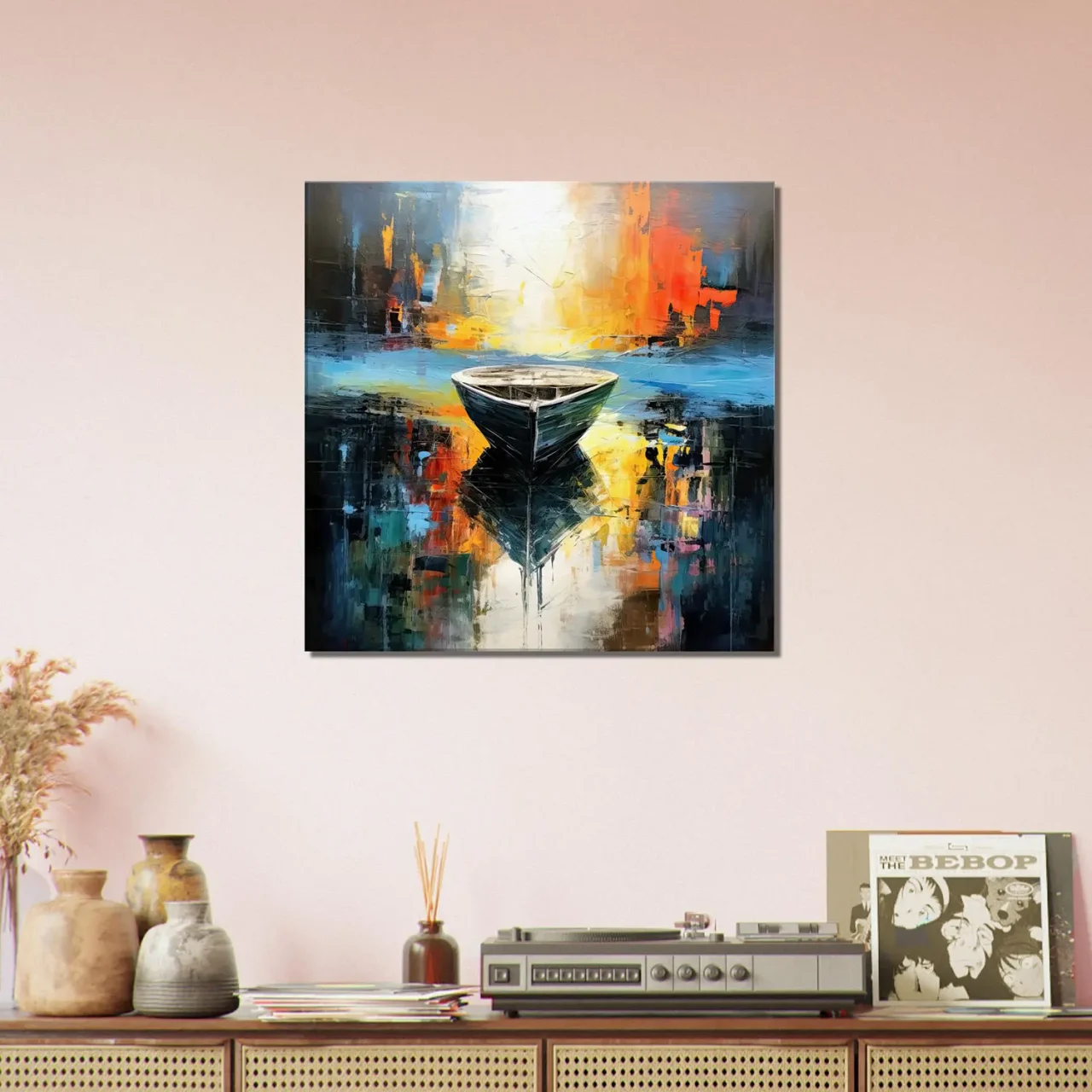 art abstrait barque sur l'eau