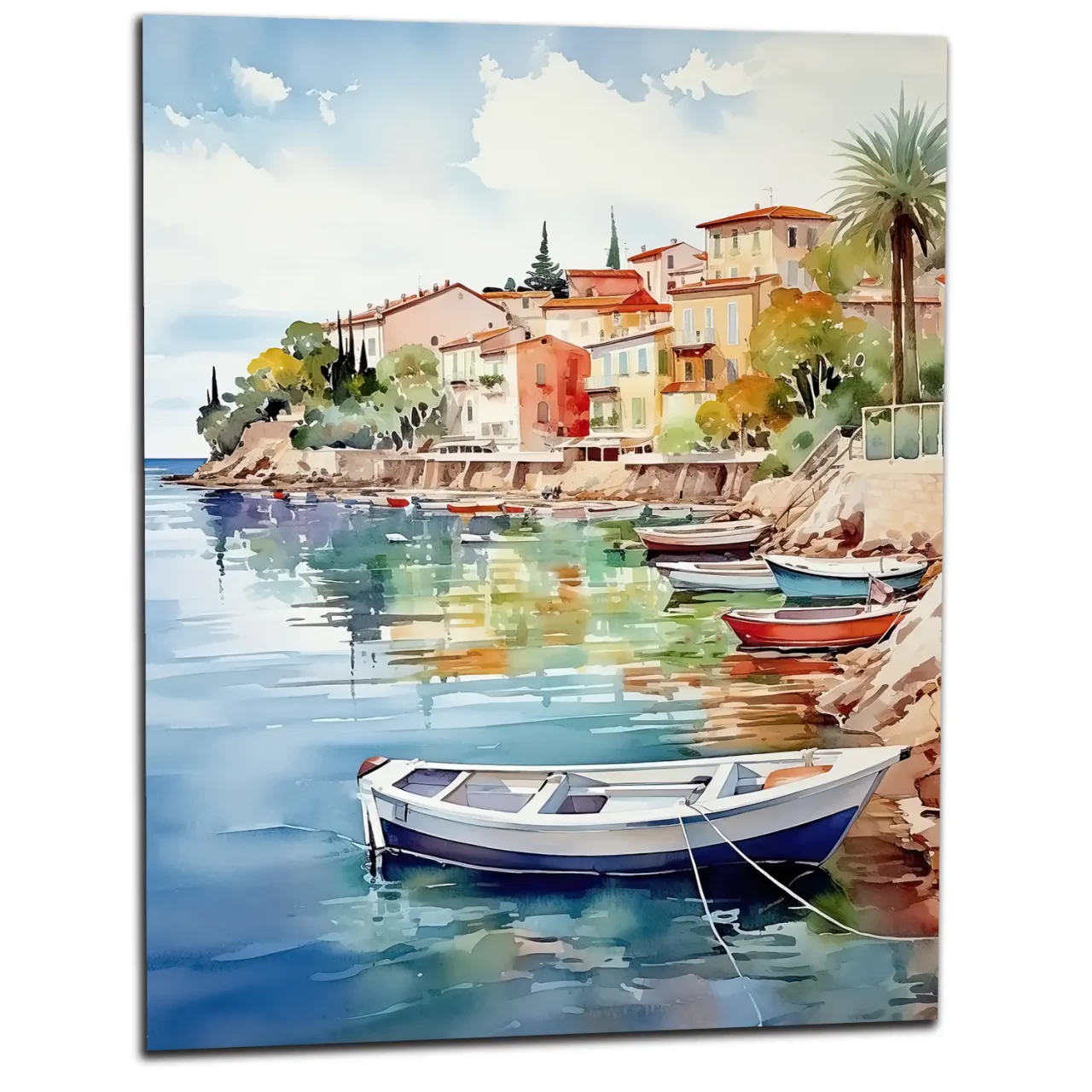 barques sur la côte d'azur aquarelle
