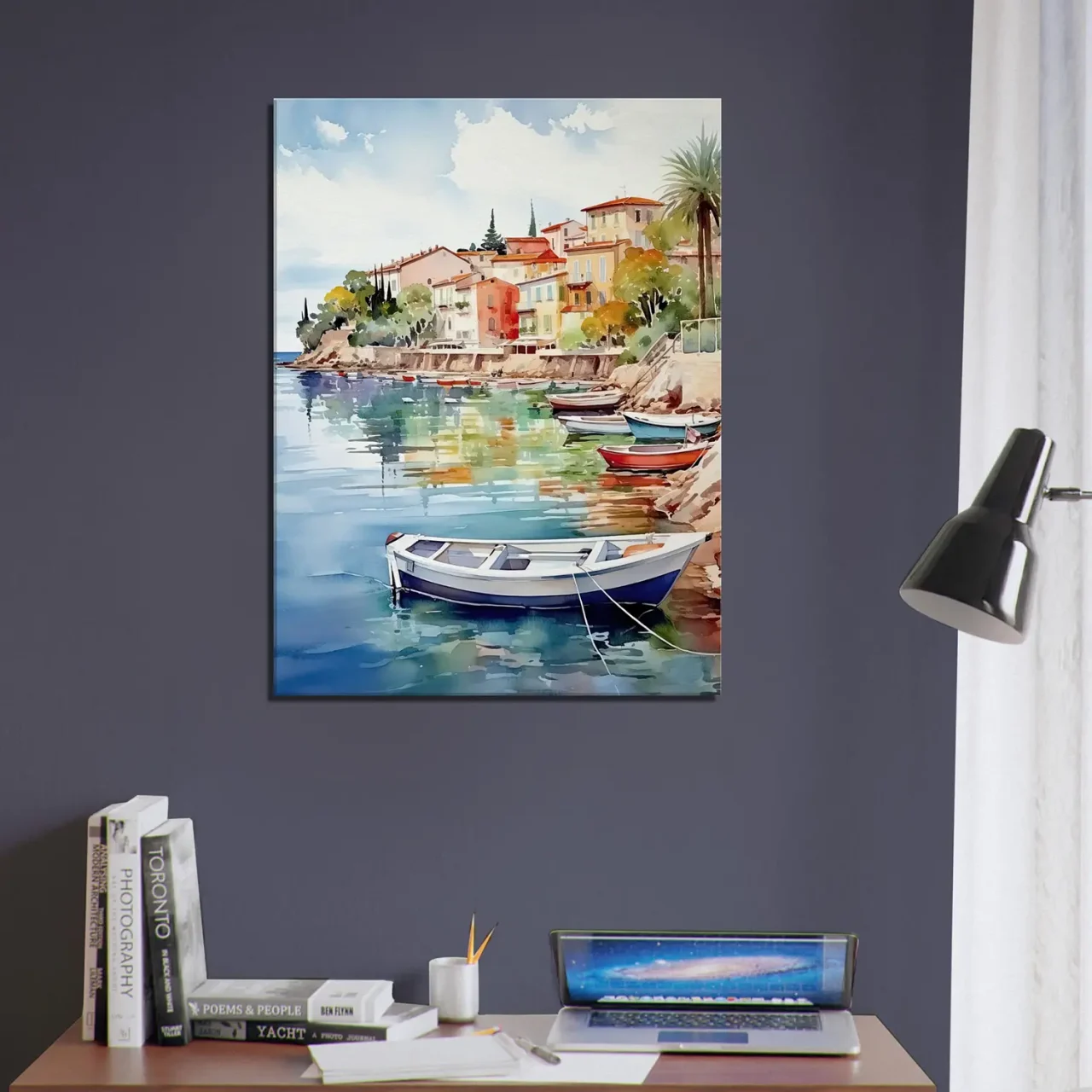 barques sur la côte d'azur aquarelle