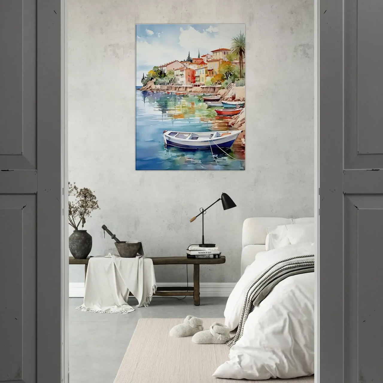 barques sur la côte d'azur aquarelle