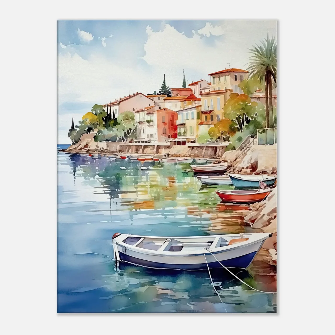 barques sur la côte d'azur aquarelle