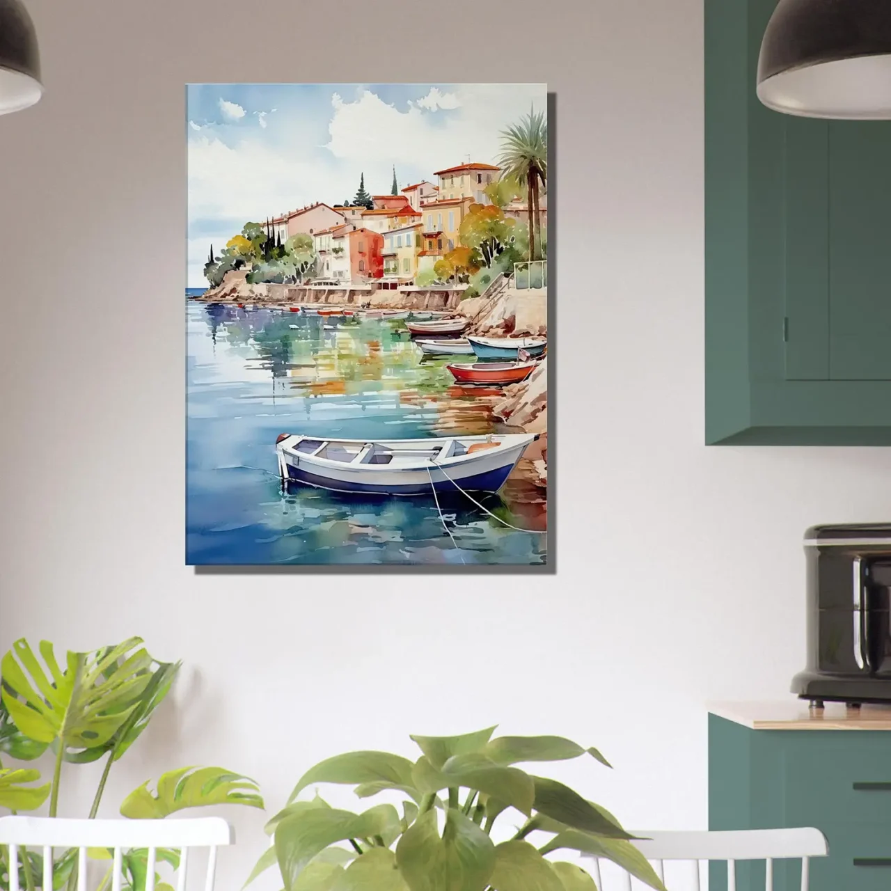 barques sur la côte d'azur aquarelle