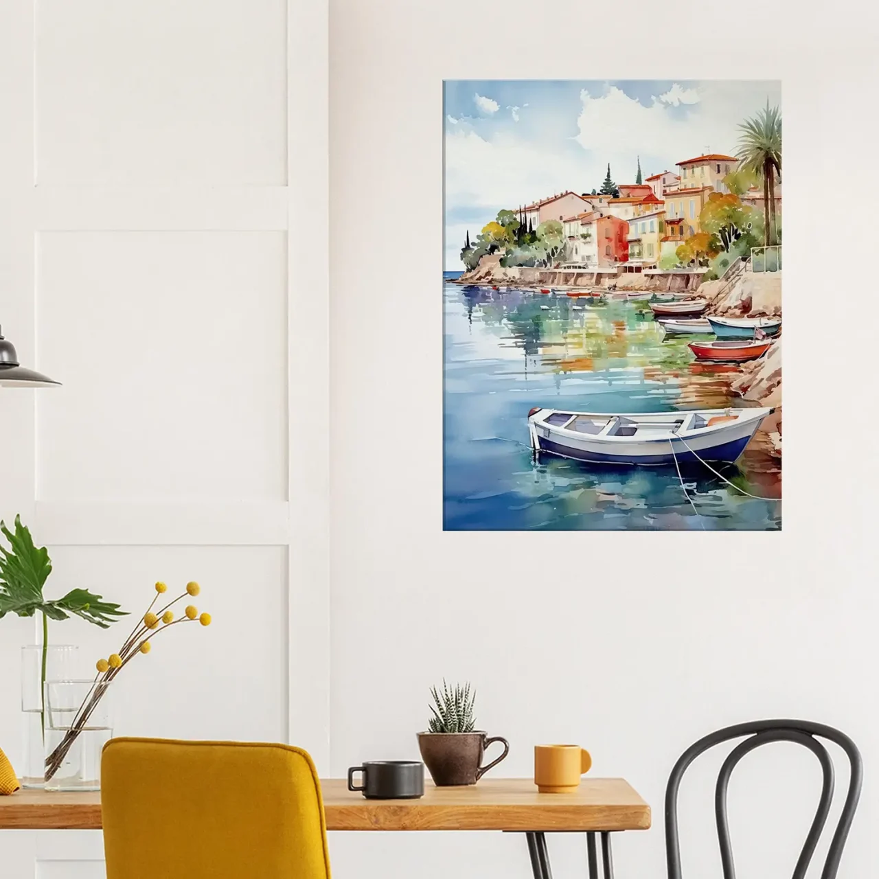 barques sur la côte d'azur aquarelle