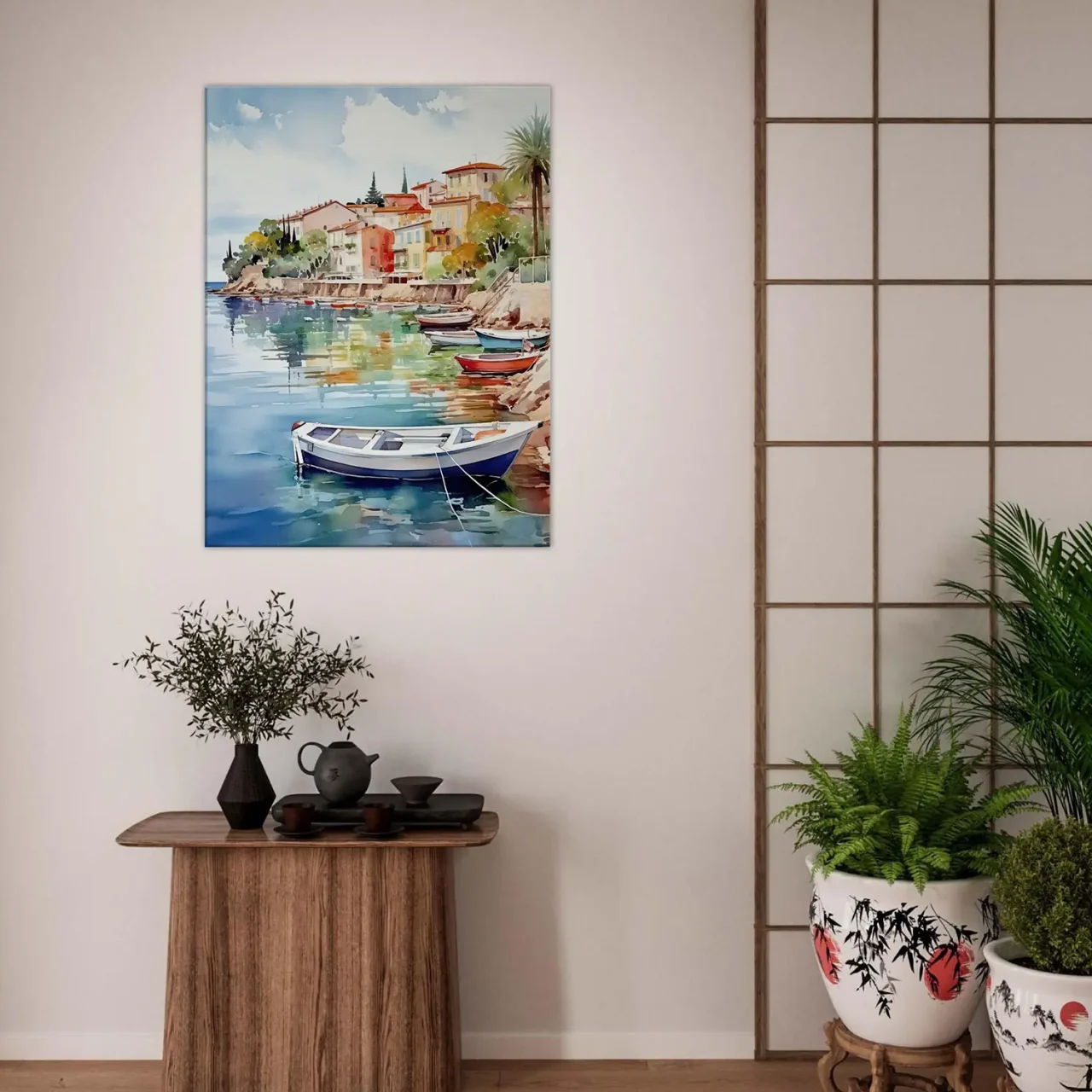 barques sur la côte d'azur aquarelle