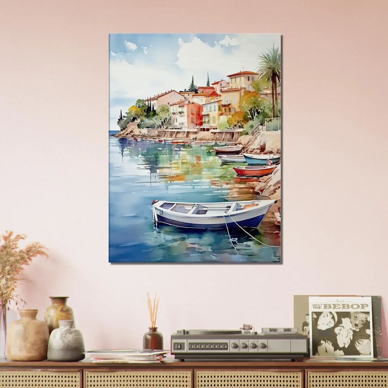 barques sur la côte d'azur aquarelle