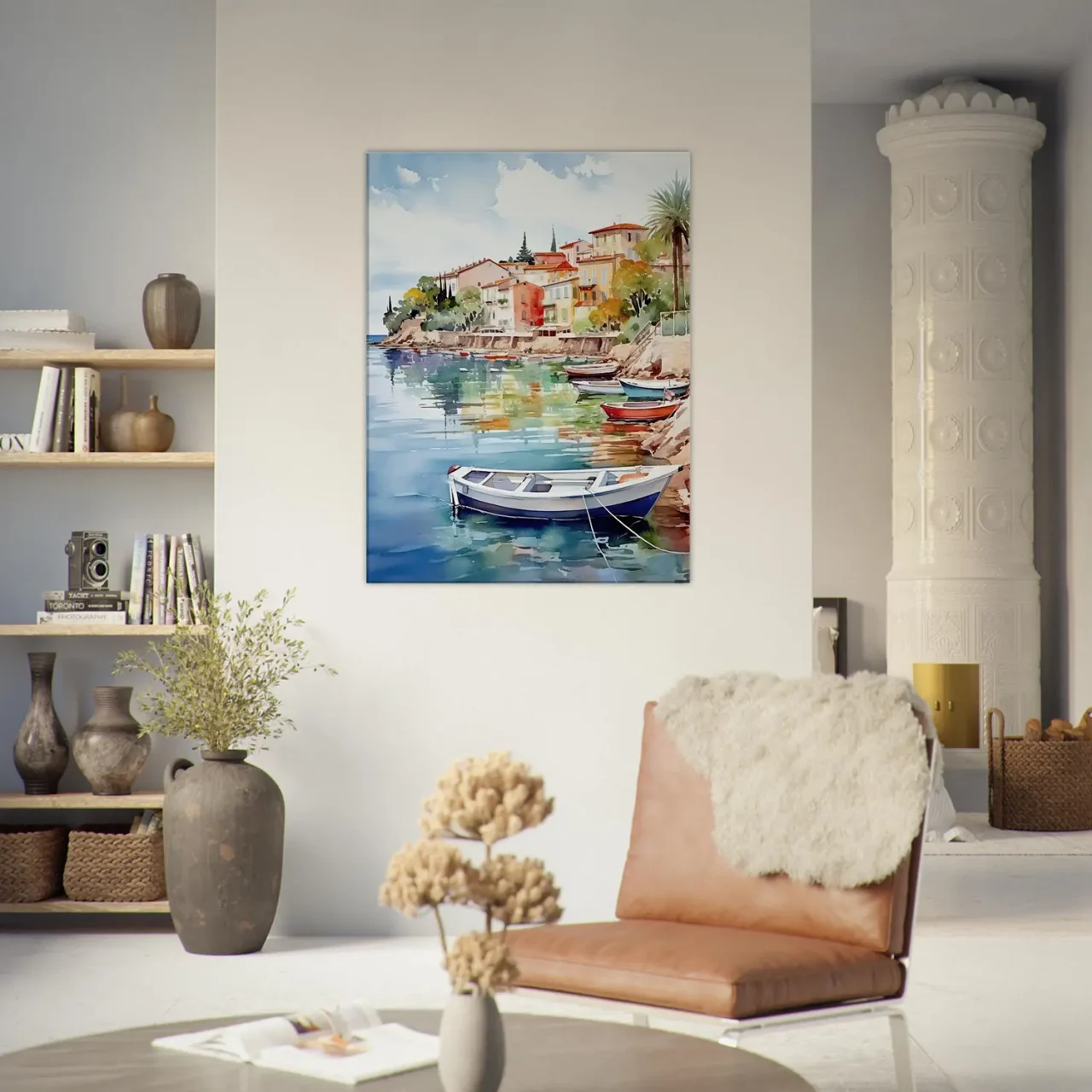 barques sur la côte d'azur aquarelle