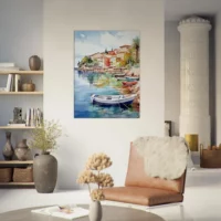 barques sur la côte d'azur aquarelle