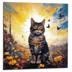 chat mignon fleurs jaunes et papillons chat mignon, fleurs jaunes et papillons