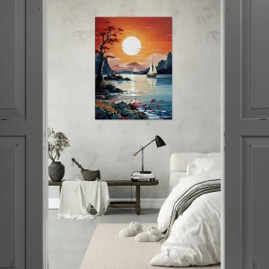 Tableau Coucher de soleil sur voiliers en Asie coucher de soleil sur voiliers en asie