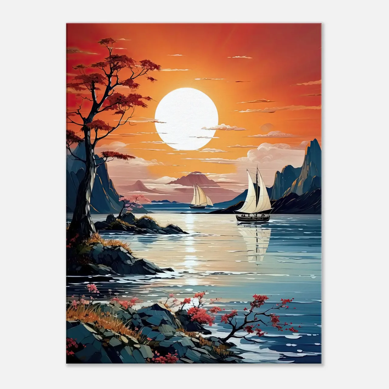 Tableau Coucher de soleil sur voiliers en Asie coucher de soleil sur voiliers en asie