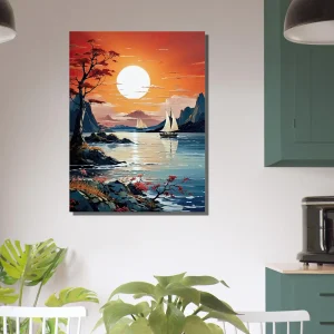 Tableau Coucher de soleil sur voiliers en Asie coucher de soleil sur voiliers en asie