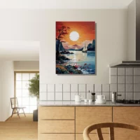 Tableau Coucher de soleil sur voiliers en Asie coucher de soleil sur voiliers en asie