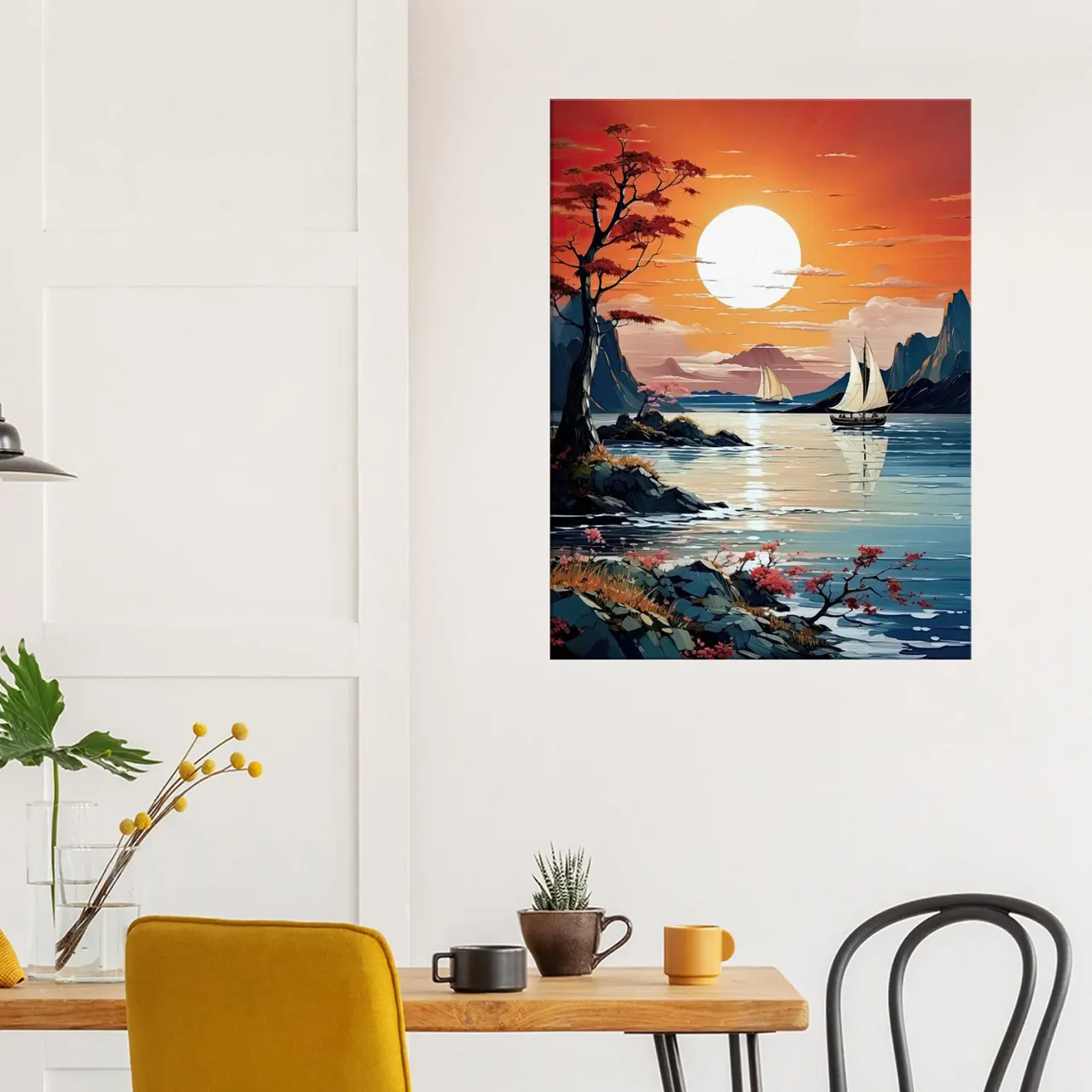 Tableau Coucher de soleil sur voiliers en Asie coucher de soleil sur voiliers en asie