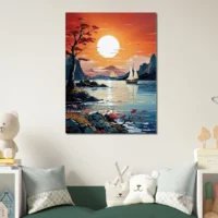 Tableau Coucher de soleil sur voiliers en Asie coucher de soleil sur voiliers en asie