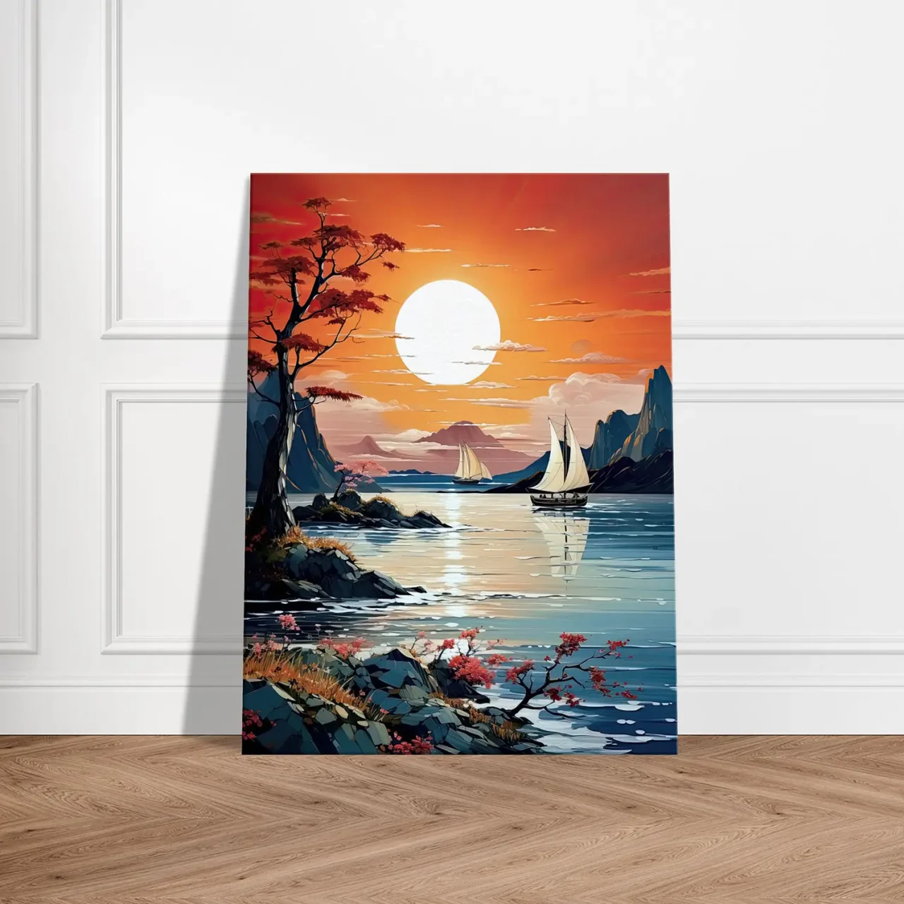 Tableau Coucher de soleil sur voiliers en Asie coucher de soleil sur voiliers en asie