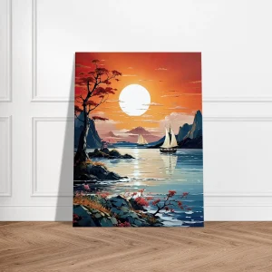 Tableau Coucher de soleil sur voiliers en Asie coucher de soleil sur voiliers en asie