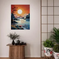 Tableau Coucher de soleil sur voiliers en Asie coucher de soleil sur voiliers en asie