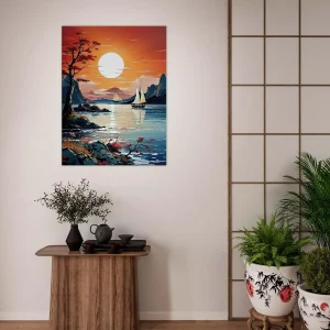 Tableau Coucher de soleil sur voiliers en Asie coucher de soleil sur voiliers en asie