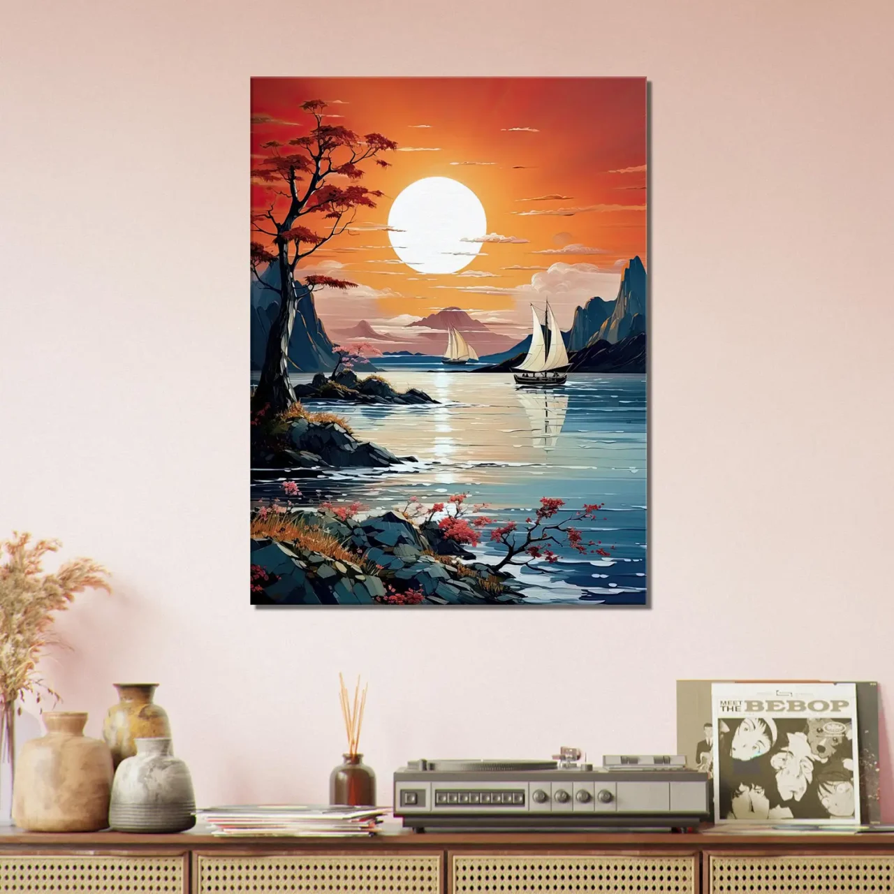 Tableau Coucher de soleil sur voiliers en Asie coucher de soleil sur voiliers en asie