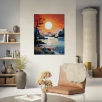 Tableau Coucher de soleil sur voiliers en Asie coucher de soleil sur voiliers en asie