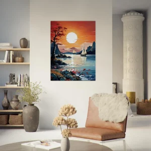 Tableau Coucher de soleil sur voiliers en Asie coucher de soleil sur voiliers en asie