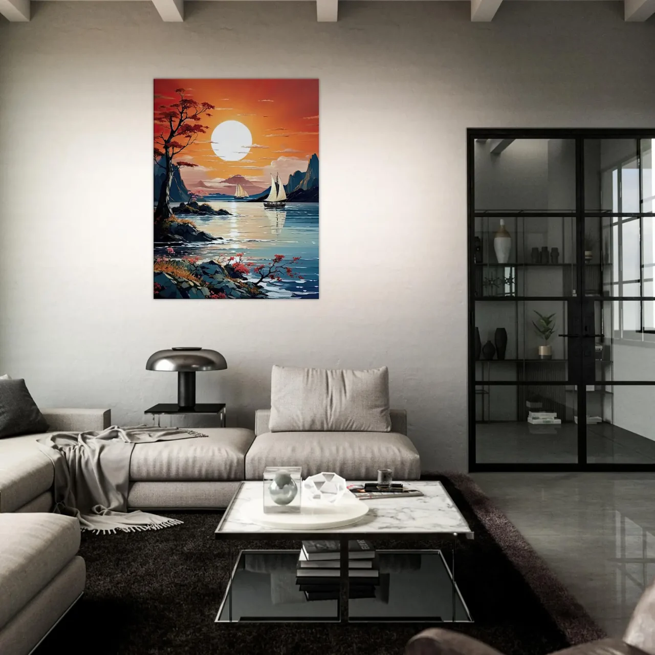 Tableau Coucher de soleil sur voiliers en Asie coucher de soleil sur voiliers en asie