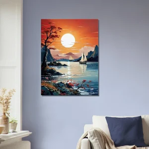 Tableau Coucher de soleil sur voiliers en Asie coucher de soleil sur voiliers en asie