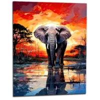 elephant dans la savane au coucher du soleil