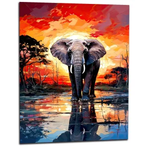 Éléphant dans la savane au coucher du soleil Éléphant dans la savane au coucher du soleil